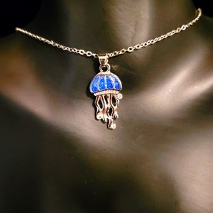 2/$20 Blue Jellyfish Rhinestone Necklace